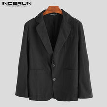 Load image into Gallery viewer, Men Literary Thin Blazer Long Sleeve Pure Color Leisure Suit Jackets Lapel Collar Pockets Streetwear Breathable Suit Overwear