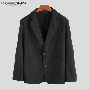 Men Literary Thin Blazer Long Sleeve Pure Color Leisure Suit Jackets Lapel Collar Pockets Streetwear Breathable Suit Overwear