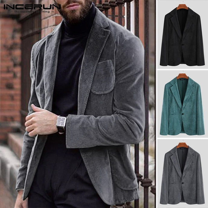 INCERUN Autumn Men Elegant Suit Collar Long Sleeve Blazer Warm Slim Coats British's Style Leisure Social Suit Jackets Masculino