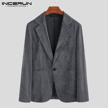 Load image into Gallery viewer, INCERUN Autumn Men Elegant Suit Collar Long Sleeve Blazer Warm Slim Coats British&#39;s Style Leisure Social Suit Jackets Masculino