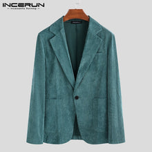 Load image into Gallery viewer, INCERUN Autumn Men Elegant Suit Collar Long Sleeve Blazer Warm Slim Coats British&#39;s Style Leisure Social Suit Jackets Masculino