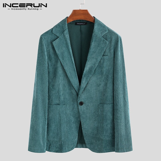 INCERUN Autumn Men Elegant Suit Collar Long Sleeve Blazer Warm Slim Coats British's Style Leisure Social Suit Jackets Masculino