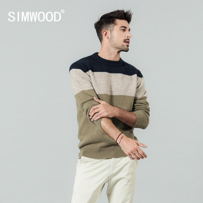 SIMWOOD color-block sweater men casual knitwear plus size o-neck texture high quality brand clothing pullover sweaters 190414