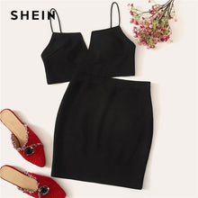 Load image into Gallery viewer, SHEIN V-Cut Crop Cami Top And Skirt Set Sexy Solid Notched Spaghetti Strap Summer Sleeveless Women Two Piece Sets