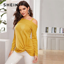 Load image into Gallery viewer, SHEIN Yellow Asymmetrical Neck Twist Hem Casual Sweater Women Autumn Winter Streetwear Long Sleeve Solid Ladies Casual Sweaters
