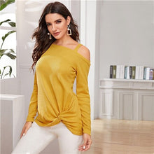 Load image into Gallery viewer, SHEIN Yellow Asymmetrical Neck Twist Hem Casual Sweater Women Autumn Winter Streetwear Long Sleeve Solid Ladies Casual Sweaters