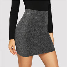 Load image into Gallery viewer, SHEIN High Waist Metallic Bodycon Mini Skirt Women 2019 Modern Lady Spring Highstreet Night Out Solid Slim Skirts