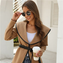 Load image into Gallery viewer, SHEIN Solid Contrast Binding Waterfall Collar Casual Coat With Belt Women 2019 Autumn Streetwear Long Sleeve Ladies Outwear