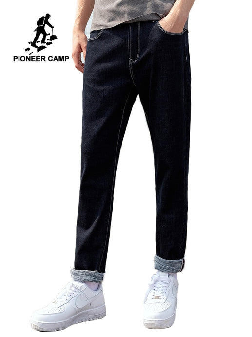 Pioneer Camp Winter Jeans Men Thick Cotton Straight Streetwear Black Solid Color Casual Pants Male ANZ903534T