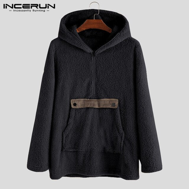 INCERUN Winter Fashion Men Fleece Hoodie Casual Long Sleeve Furry Streetwear Zipper Hooded Pullovers Sweatshirt Jogger Plus Size