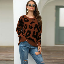 Load image into Gallery viewer, SHEIN Leopard Print Winter Casual Sweater Women 2019 Autumn Streetwear Round Neck Long Sleeve Solid Ladies Basic Sweaters