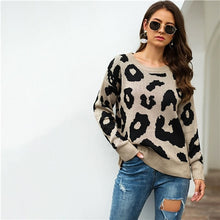 Load image into Gallery viewer, SHEIN Leopard Print Winter Casual Sweater Women 2019 Autumn Streetwear Round Neck Long Sleeve Solid Ladies Basic Sweaters