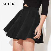 Load image into Gallery viewer, SHEIN Solid Button Front Corduroy Casual Skirt Women Bottoms 2019 Autumn Streetwear High Waist Ladies Basic Short Flared Skirts