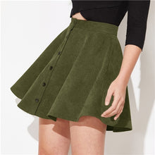 Load image into Gallery viewer, SHEIN Solid Button Front Corduroy Casual Skirt Women Bottoms 2019 Autumn Streetwear High Waist Ladies Basic Short Flared Skirts