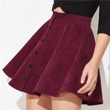 Load image into Gallery viewer, SHEIN Solid Button Front Corduroy Casual Skirt Women Bottoms 2019 Autumn Streetwear High Waist Ladies Basic Short Flared Skirts