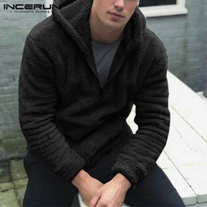 INCERUN Fashion Autumn Winter Thermal Hoodies Long Sleeve High Street Leisure Pockets Solid Hooded Comfortable Mens Pullovers