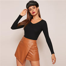 Load image into Gallery viewer, SHEIN Solid V Neck Slim Fitted Stretchy Basics Sweater Women 2019 Autumn Long Sleeve Office Ladies Ribbed Knit Casual Sweaters