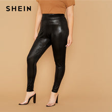 Load image into Gallery viewer, SHEIN Plus Size Black Wide Waistband Snakeskin Crop Leggings Without Chain Women Casual Autumn Plus Slim Fit Glamorous Leggings