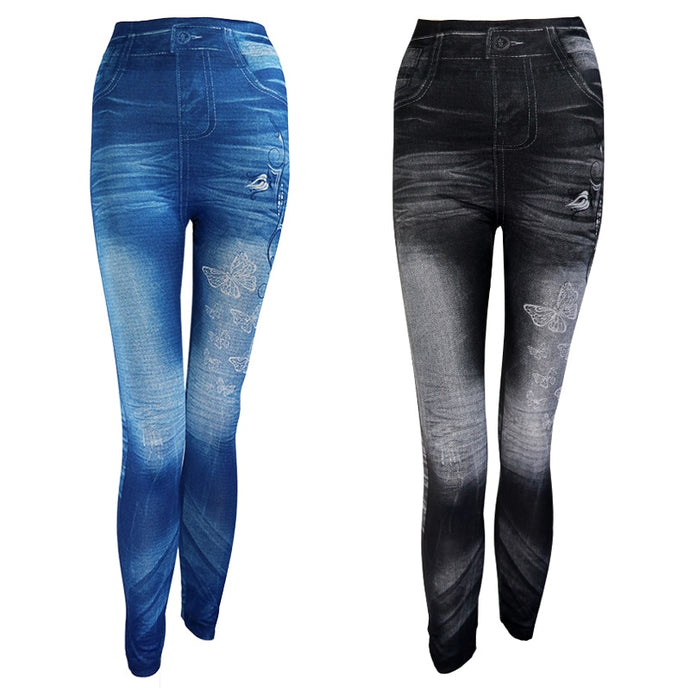 New 2019 Women Autumn Jeans Leggings Skinny Slim Thin High Elastic Waist Pencil Pants Black Denim Leggings For Women Plus Size