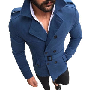 HEFLASHOR 2019 New Jacket Men's Fashion Slim Fit Long Sleeve Suit Top Windbreaker Trench Coat Men Autumn Winter Warm Button Coat