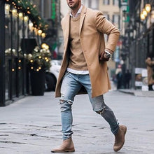 Load image into Gallery viewer, Autumn Winter Mens Brand Fleece blends Jacket Male Overcoat Casual Solid Slim collar coats Long cotton trench coat Streetwear