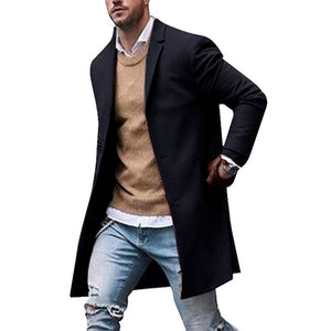 Autumn Winter Mens Brand Fleece blends Jacket Male Overcoat Casual Solid Slim collar coats Long cotton trench coat Streetwear