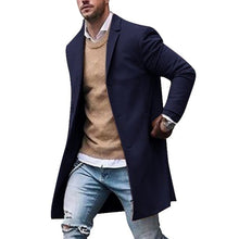 Load image into Gallery viewer, Autumn Winter Mens Brand Fleece blends Jacket Male Overcoat Casual Solid Slim collar coats Long cotton trench coat Streetwear