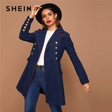 Load image into Gallery viewer, SHEIN Black Lapel Collar Gold Button Detail Contrast Piping Coat Winter Long Sleeve Elegant Outwear Long Pea Coats