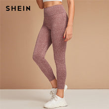 Load image into Gallery viewer, SHEIN Burgundy Wide Waistband Space Dye Leggings Women Summer Autumn Stretchy Mid Waist Sporting Casual Cropped Leggings