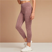 Load image into Gallery viewer, SHEIN Burgundy Wide Waistband Space Dye Leggings Women Summer Autumn Stretchy Mid Waist Sporting Casual Cropped Leggings