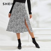 Load image into Gallery viewer, SHEIN Black And White All Over Print Split Thigh Sexy Skirt Women Bottoms 2019 Autumn Fashion Ladies Zipper Midi A Line Skirts