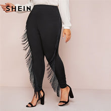 Load image into Gallery viewer, SHEIN Plus Size Black Fringe Trim Skinny Leggings Women Autumn Plus Solid Long Slim Fit Highstreet Glamorous Leggings