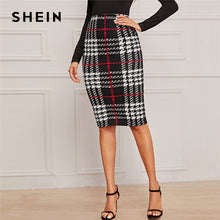 Load image into Gallery viewer, SHEIN Plaid Print Elegant Pencil Skirt Women Bottoms Autumn Fashion High Waist Basic Bodycon Midi Skirts For Office Ladies