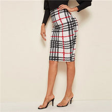 Load image into Gallery viewer, SHEIN Plaid Print Elegant Pencil Skirt Women Bottoms Autumn Fashion High Waist Basic Bodycon Midi Skirts For Office Ladies