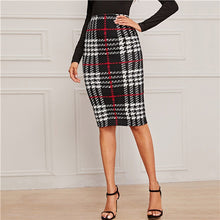 Load image into Gallery viewer, SHEIN Plaid Print Elegant Pencil Skirt Women Bottoms Autumn Fashion High Waist Basic Bodycon Midi Skirts For Office Ladies