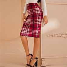 Load image into Gallery viewer, SHEIN Plaid Print Elegant Pencil Skirt Women Bottoms Autumn Fashion High Waist Basic Bodycon Midi Skirts For Office Ladies