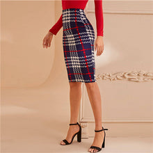 Load image into Gallery viewer, SHEIN Plaid Print Elegant Pencil Skirt Women Bottoms Autumn Fashion High Waist Basic Bodycon Midi Skirts For Office Ladies