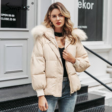 Load image into Gallery viewer, Simplee Plus size winter thick women hooded parkas Long sleeve fur collar female outwear oversized coat Casual ladies parkas