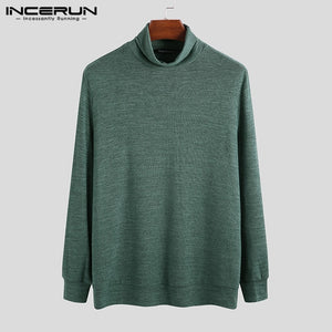 INCERUN Men Autumn Long Sleeve Turtleneck Warm Sweatshirt Pure Color Jumper Stretch Underwear Pullover Slim Mens Tops Hombre