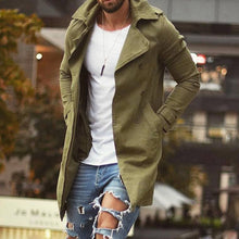 Load image into Gallery viewer, Men&#39;s Trench Coat 2019 Autumn Army Green Military Fashion Plus Size Basic Outwear Men Windbreaker 3XL 4XL Causal Blue Long Coats