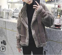 Load image into Gallery viewer, Rebicoo Jackets Men  Men Coat Streetwear Hip Hop Warm Teddy Bear Lining Lapel Leather Zipper Outwear Coat Male Jacket