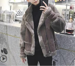 Rebicoo Jackets Men  Men Coat Streetwear Hip Hop Warm Teddy Bear Lining Lapel Leather Zipper Outwear Coat Male Jacket