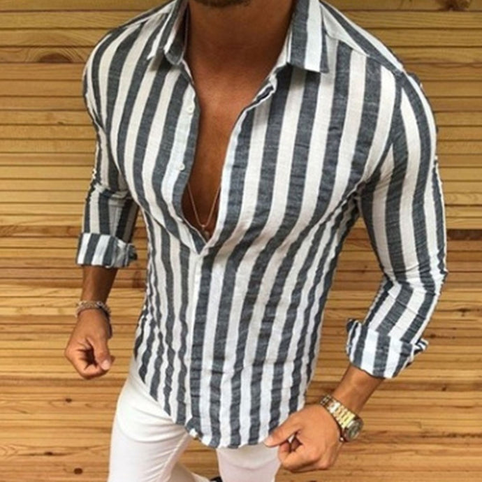 2019 Men Luxury Casual Slim Fit Stylish Formal Dress Shirts Striped Skirt Long Sleeve New M-XXXL