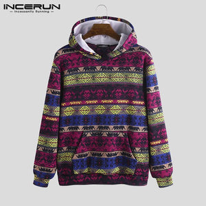 INCERUN Men Casual Comfort Christmas Ethnic Print Long Sleeve Hooded Sweatshirt Fashion Baggy Mens Hoodie Pullover Joggers 7