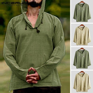 INCERUN Men's Hoodies Long-sleeved Hooded Solid Color Fashion Casual New Big Pocket Loose Street Clothing 2019 Men Hoodies 5XL