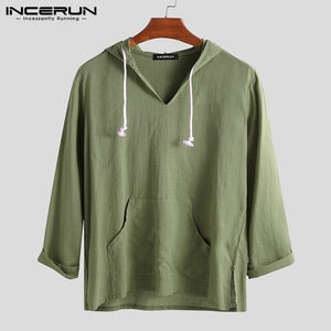 INCERUN Men's Hoodies Long-sleeved Hooded Solid Color Fashion Casual New Big Pocket Loose Street Clothing 2019 Men Hoodies 5XL