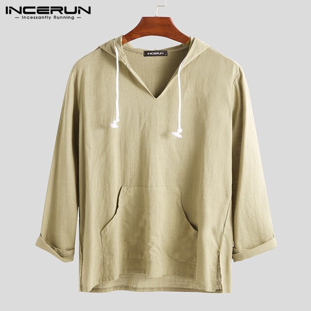 INCERUN Men's Hoodies Long-sleeved Hooded Solid Color Fashion Casual New Big Pocket Loose Street Clothing 2019 Men Hoodies 5XL