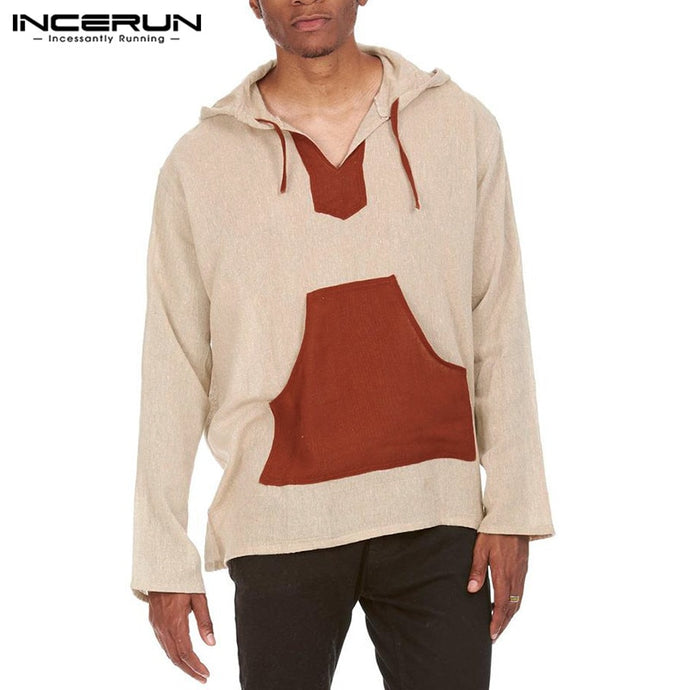 INCERUN Men Casual Long Sleeve Patchwork Hooded Sweatshirt Joker Mens Pullover Comfortable Fashion Cotton Men Hoodies Tops 2019