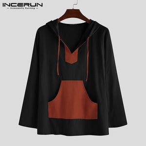 INCERUN Men Casual Long Sleeve Patchwork Hooded Sweatshirt Joker Mens Pullover Comfortable Fashion Cotton Men Hoodies Tops 2019