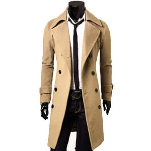 Autumn Winter Mens Brand Fleece blends Jacket Male Overcoat Casual Solid Slim collar coats Long cotton trench coat Streetwear